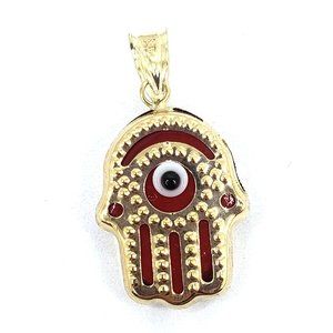 14k Yellow Gold Hamsa Evil Eye Protection Pendant